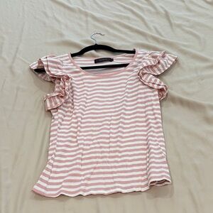 Pink and White Ruffle Sleeve Top